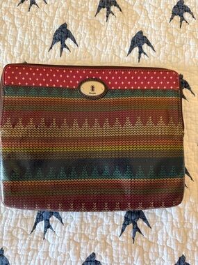 Fossil Multicolor Woven-Pattern Laptop Sleeve with Red Trim
